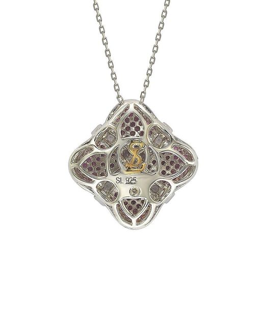 Suzy Levian Pink Silver 0.02 Ct. Tw. Diamond & Sapphire Pendant Necklace