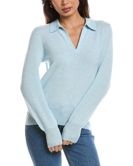 Forte Blue Split Neck Cashmere Polo Sweater