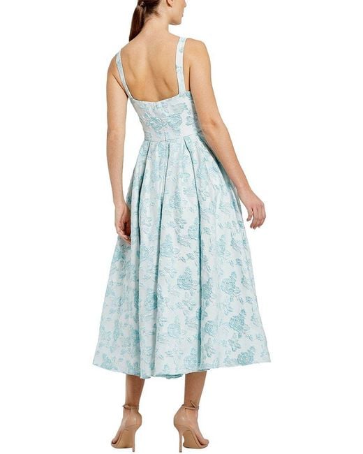 Mac Duggal Blue Sleeveless Large Bow Detail Floral Brocade Dress