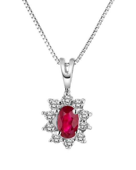 Diana M Pink Fine Jewelry 14k 0.35 Ct. Tw. Diamond & Ruby Pendant Necklace