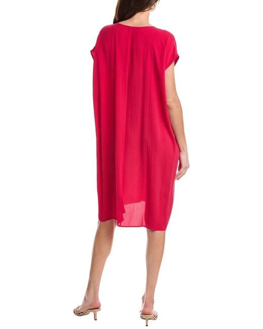 Eileen Fisher Red V-Neck Silk Dress