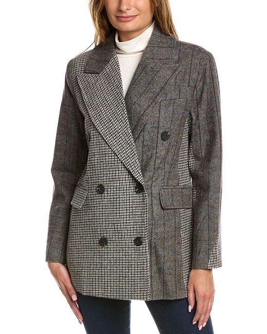 Avec Les Filles Colorblocking Short Wool-blend Blazer in Brown (Gray ...