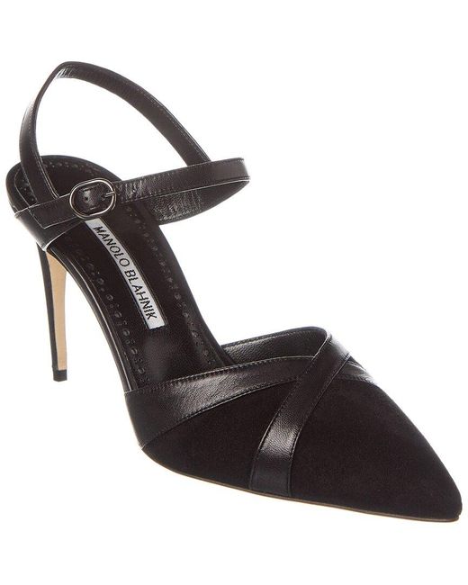 Manolo Blahnik Black Aristida 90 Suede & Leather Pump