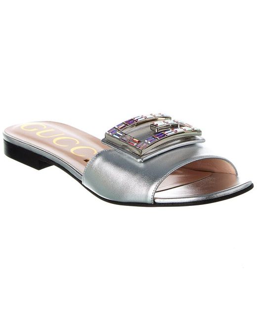 Gucci Gray Madelyn Jewel Leather Sandal