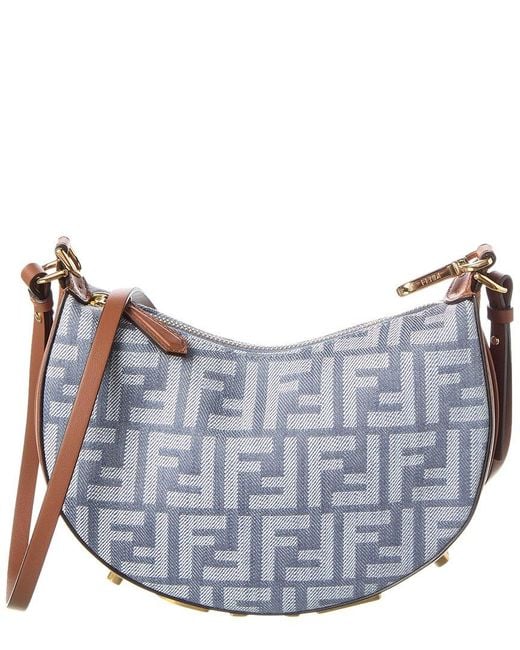 Fendi Blue Graphy Mini Ff Denim & Leather Hobo Bag