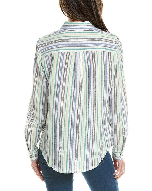 Jones New York Blue Slim Fit Utility Stripe Linen-blend Shirt