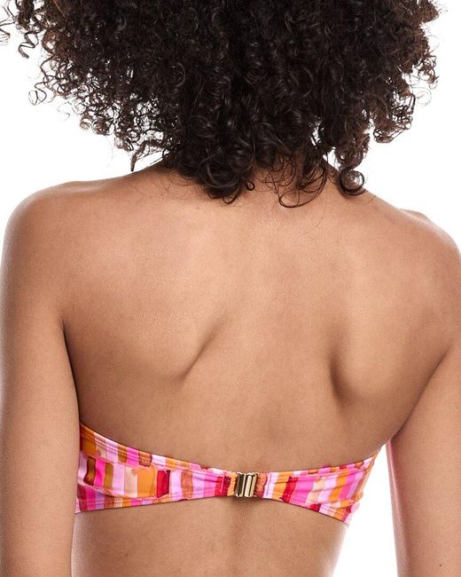 MILLY Red Sunset Tile Knot Bandeau Bikini Top