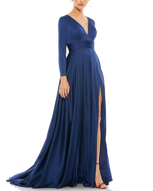 Mac Duggal Blue Ruched Waist A-Line Gown