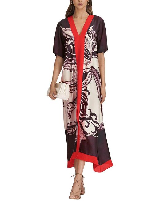 Reiss Red Hanna Orchid Print Midi Dress