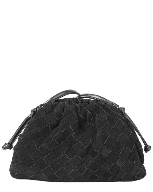 Tiffany & Fred Paris Black Handwoven Mini Suede Drawstring Crossbody Bag