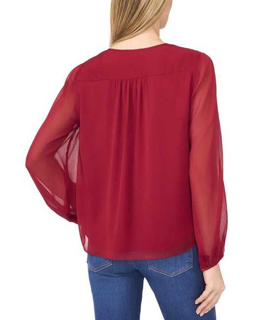 Cece Red Tie Neck Blouse