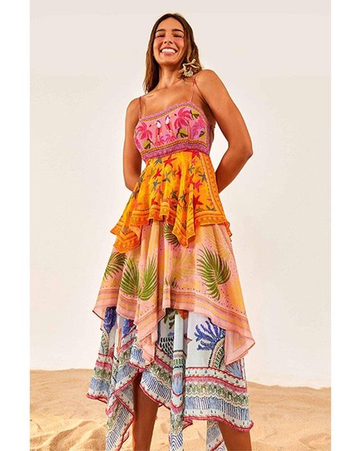FARM Rio Mixed Scarves Midi Dress in Orange | Lyst
