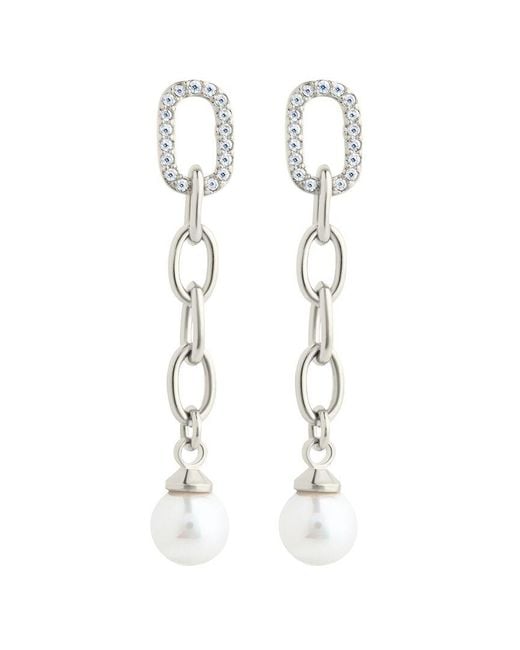 Sterling Forever White Cz Daphne Chain Drop Stud Earrings
