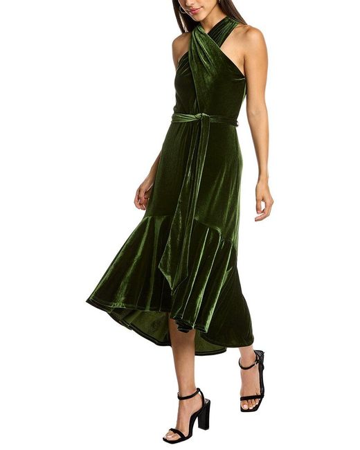 Taylor Green Crossover Velvet Midi Dress