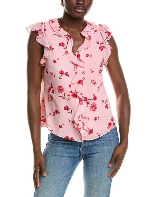 Cece Red Cascading Ruffle Detailed Top