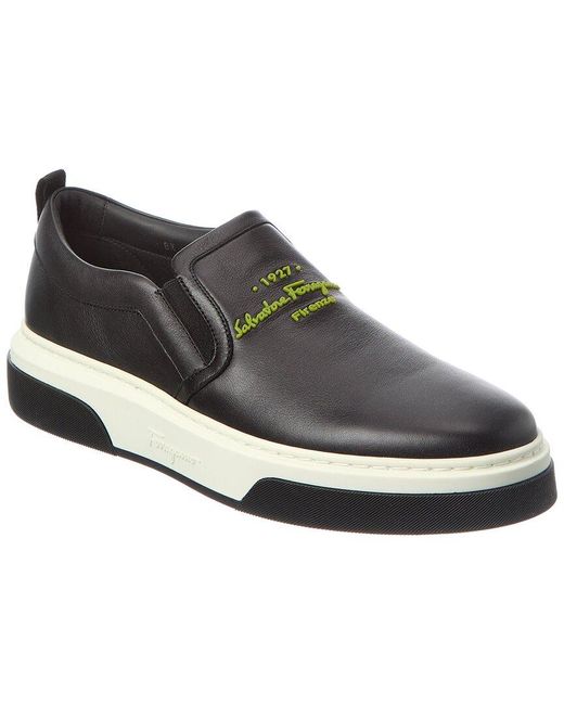 Ferragamo Black Leather Slip-On Sneaker for men