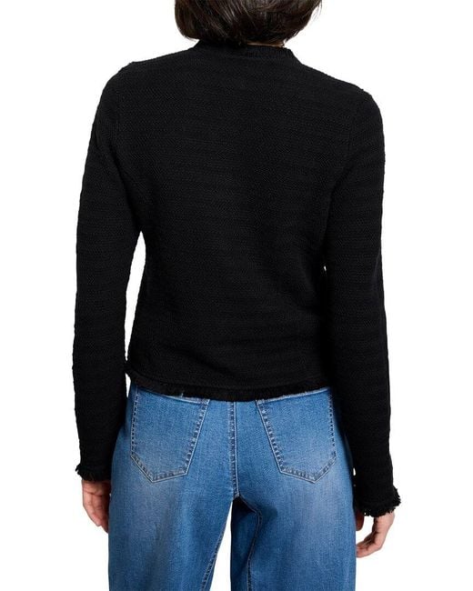 NIC+ZOE Black Petite Fringe Mix Femme Knit Linen-Blend Jacket