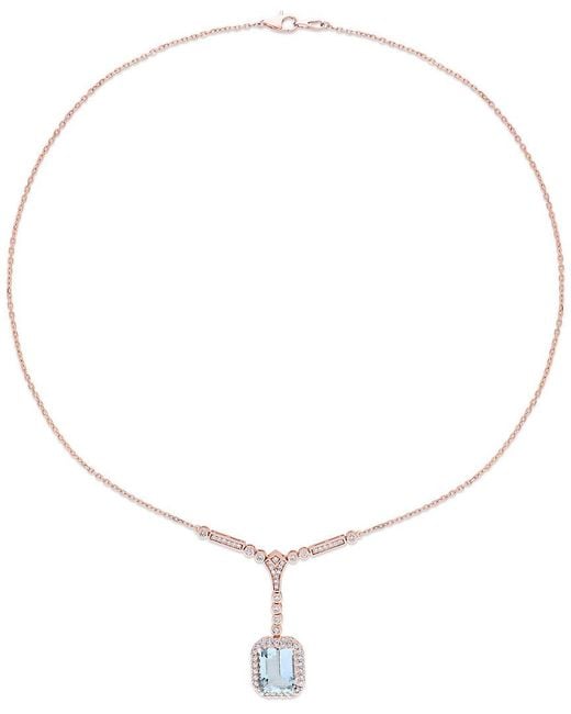Diamond Select Cuts White 14K Rose 6.13 Ct. Tw. Diamond & Aquamarine Necklace