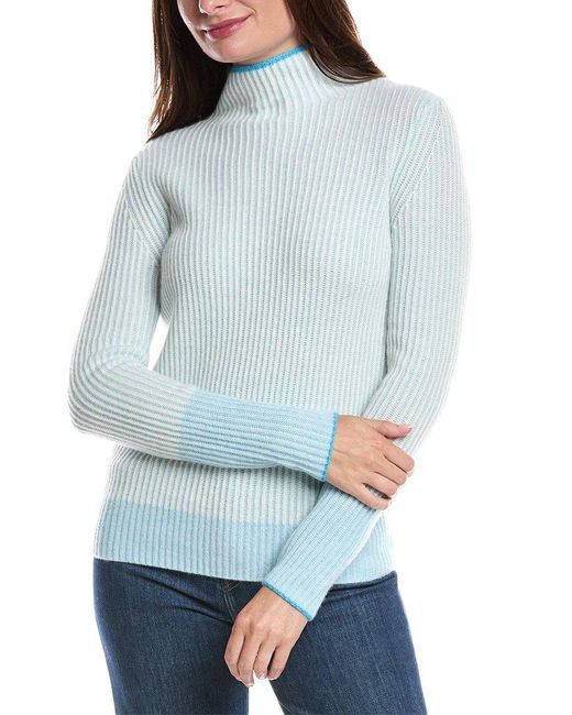 Forte Blue Plaited Rib Funnel Neck Cashmere Sweater