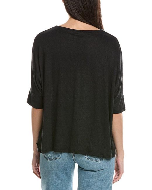 Majestic Filatures Black Stretch Linen-Blend Oversized T-Shirt