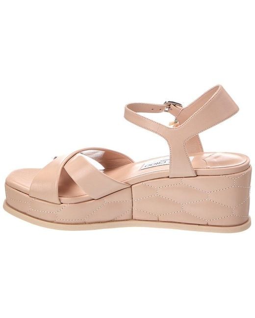 Jimmy Choo Pink Astra 60 Leather Wedge Sandal