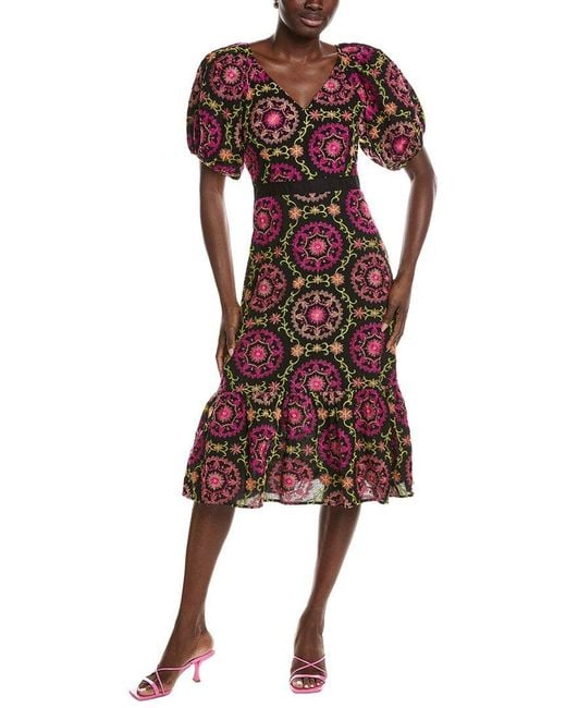 Sam Edelman Red Regalia Eyelet Puff Sleeve Midi Dress