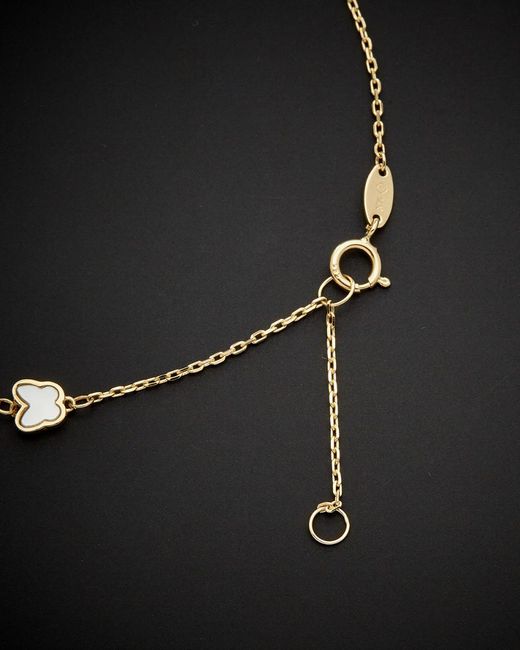 Italian Gold Black 14K Mother-Of-Pearl Butterfly Station Adjustable Length Anklet