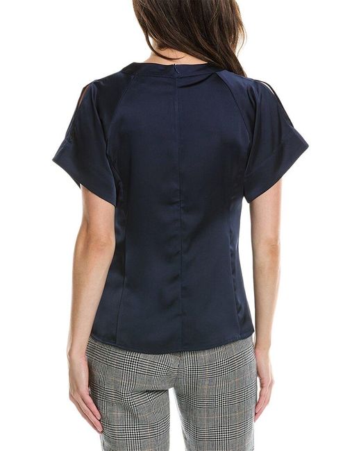 Gracia Blue Ruched Front Button Blouse