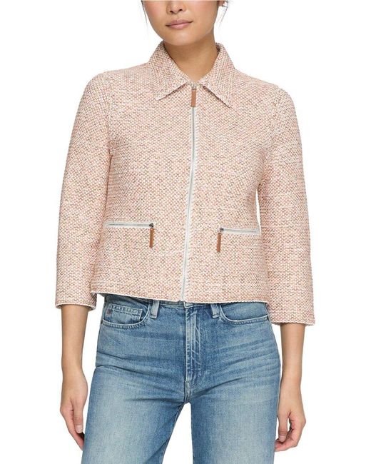 Lafayette 148 New York Blue Collared Zip Front Knit Jacket