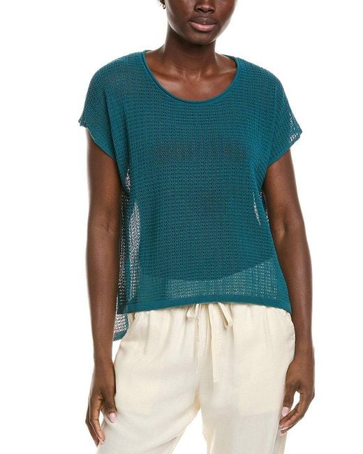 Eileen Fisher Blue Jewel Neck Sweater
