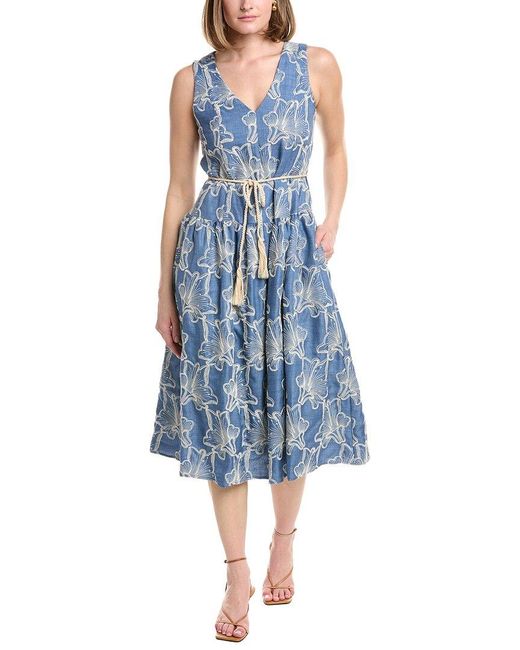 Julia Jordan Blue Lightweight Chambray Sleeveless Midi Dress