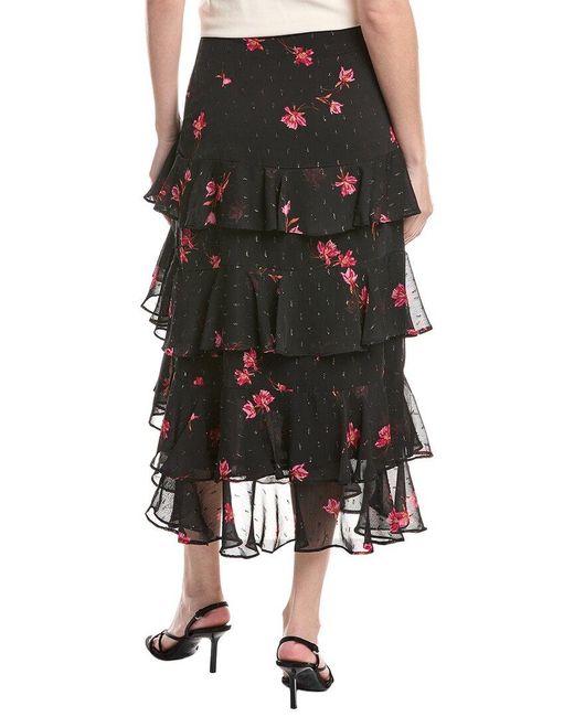 Cece Black Flounce Midi Skirt