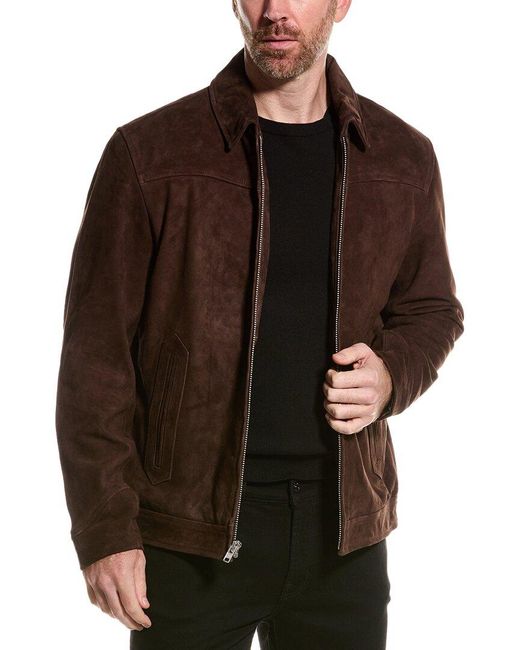 Slate & Stone Brown Zip Racer Suede Jacket for men