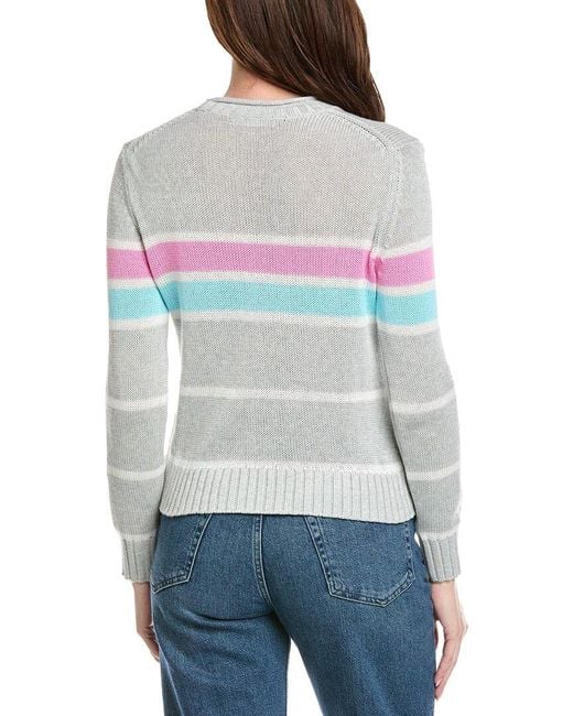 Hannah Rose White Tessa Colorful Stripe Cashmere-Blend Sweater