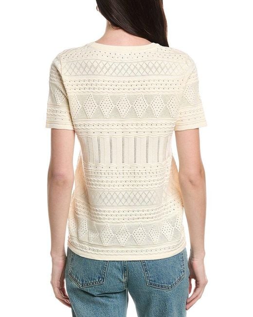 Halston Heritage White Textured Pointelle Sweater