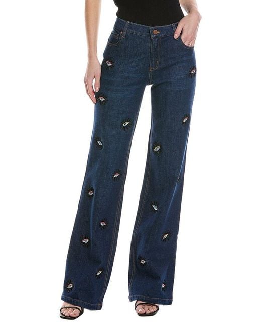Alice + Olivia Blue Roxie Straight Flare Full Pant