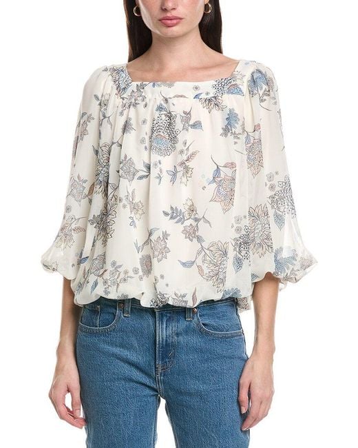 Vince Camuto White Square Neck Bubble Blouse
