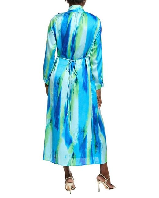 Gracia Blue Satin Print Maxi Dress
