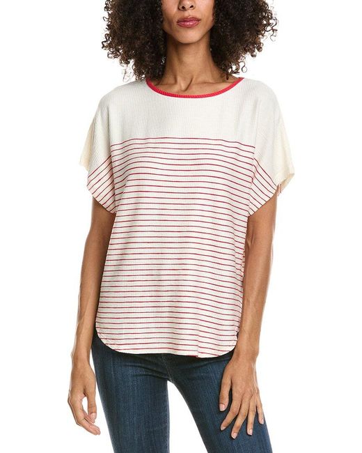 Max Studio White Short Sleeve Stripe Top