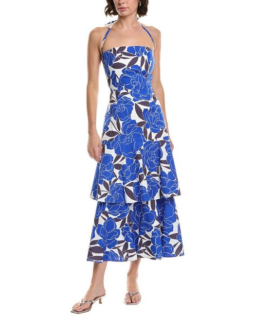 MILLY Blue Camellia Floral Poplin Dress