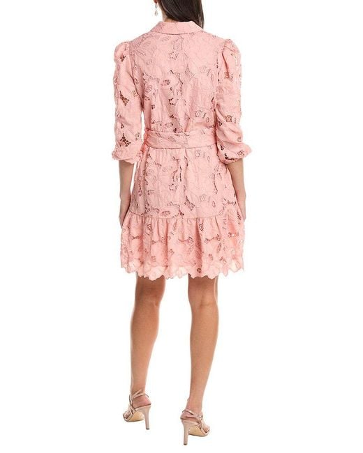 Anne Klein Pink Scalloped Hem Tiered Lace Shirtdress