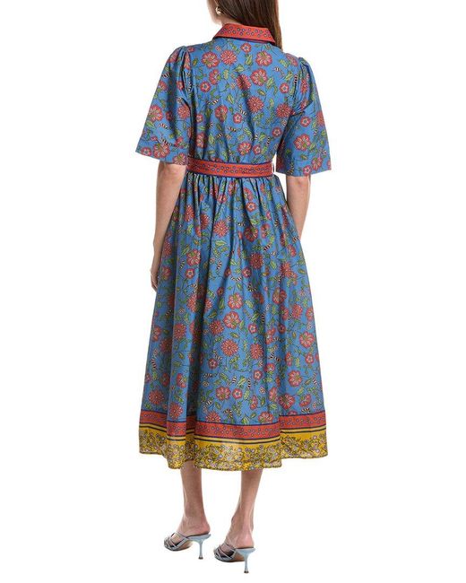 Hermoza Blue Alexandra Belted Midi Dress