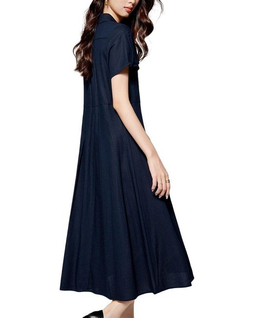 ONEBUYE Blue Linen-Blend Dress