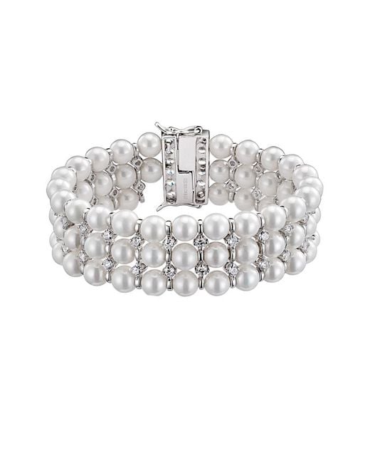 Rachel Glauber White Silver Pearl Stretch Bracelet