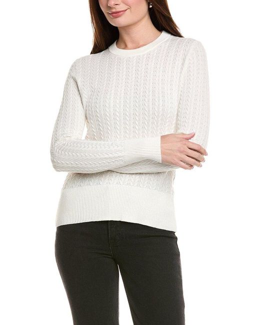 Hannah Rose White Vertical Cable Cashmere-Blend Pullover