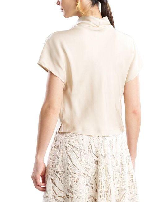 Natori White Silk Twill Cowl Neck Top