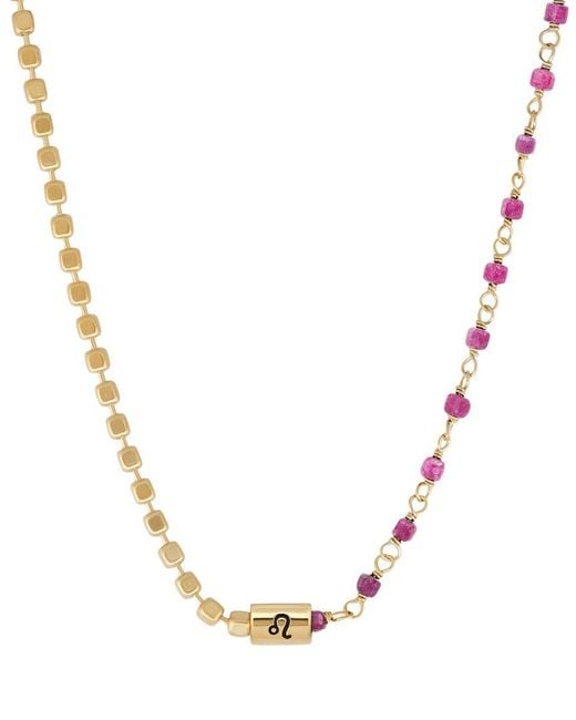 Karma and Luck Metallic Plated Ruby Agate Beaded Necklace