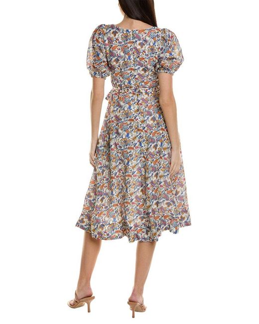 Boden Blue Full Skirt Paneled Linen-blend Midi Dress