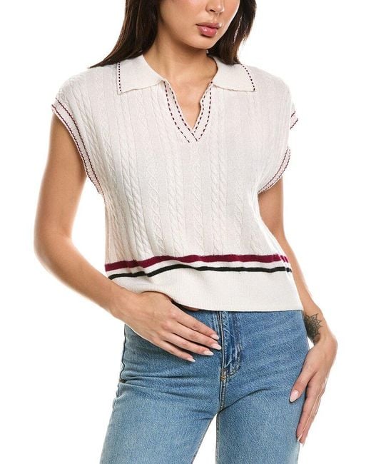 Brodie Cashmere White Varsity Cable Cashmere Tank