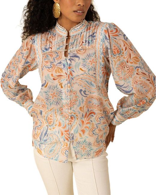 Hale Bob Natural Calliope Silk-Blend Blouse